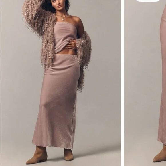 Anthropologie Fairy Blush Pink Tilda Velvet Maxi Skirt Soft Girl XXS - Picture 1 of 8